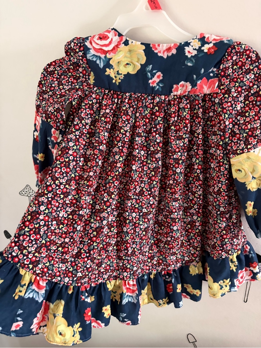 Girls Bonnie Baby Navy Floral Long-Sleeve Dress With Lace Accents